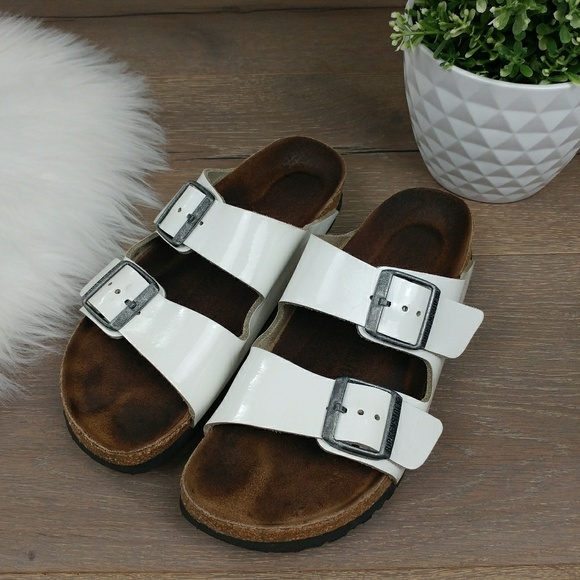 birkenstock arizona white patent leather